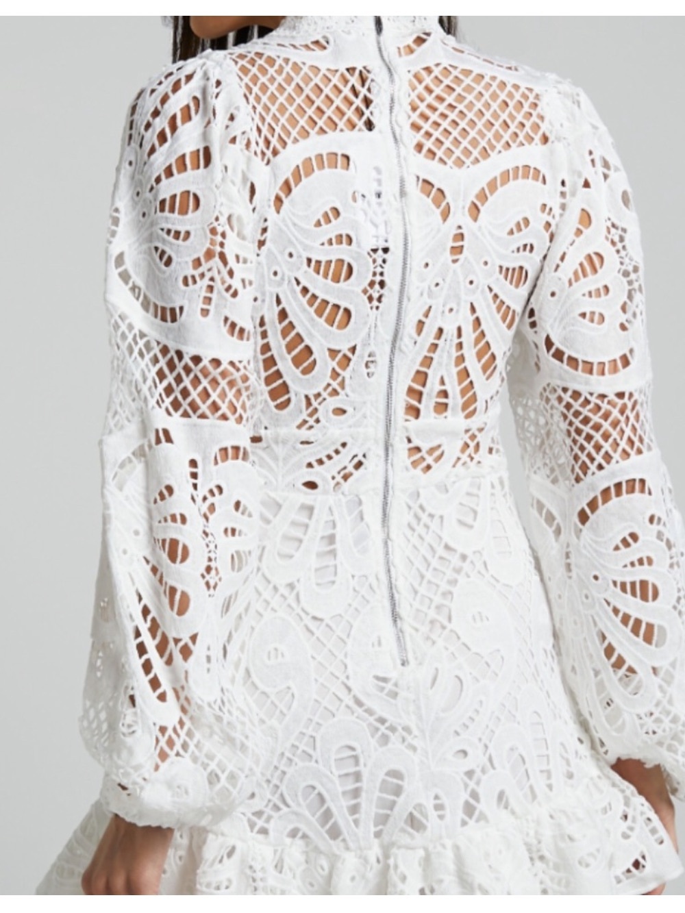 Showpo Kiss Me Now Dress White Lace Eyelet puff sleeve Dress Size 12 New - Picture 6 of 15